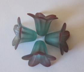 Two Tone Lily Flower Bead Frosted Aqua Coral Hand Dyed (6)