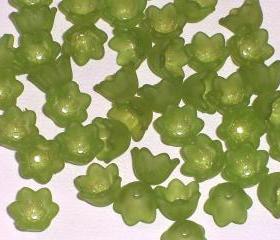 Bell Flower Bead Small Frosted Green Lucite (20)
